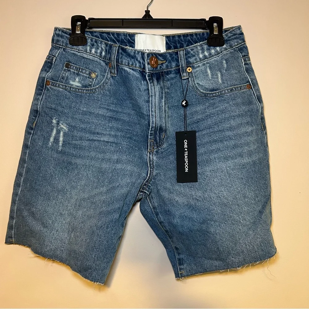 One Teaspoon Jacksons Mid Waist Wide Leg Denim Shorts size 27